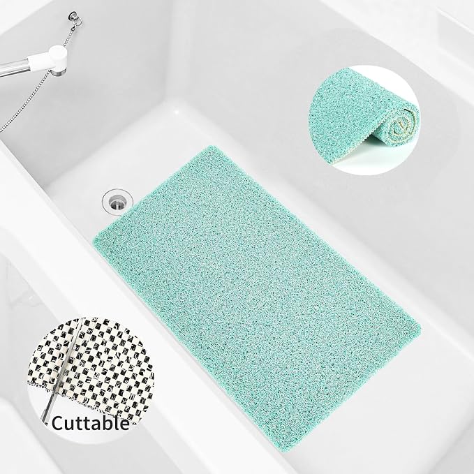0.6" Extra Thick Non Slip Shower Mat, PVC Loofah Shower Mat with Drain, Quick Drying Bath Mat for Inside Shower, Bathtub Mats Foot Scrubber for Elderly, Bathroom, Kitchen, Wet Areas, 27x16 Inches
