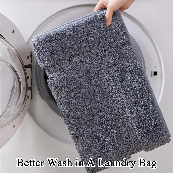 SHACOS Soft Microfiber Bathroom Rugs Set of 2 Pieces, Dark Grey | 32x20 + 24x16, Absorbent Plush Bath Rugs, Non Slip Washable Shaggy Bath Mats, Fluffy Bathroom Runner Floor Mats Shower Rug