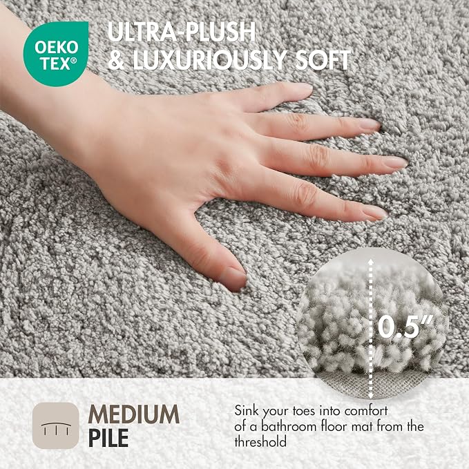 Madison Park Evan 100% Cotton Bath Rug Plush Absorbent, 24" x 40", Grey | Non-slip Backing, OEKO TEX, Luxurious Tufted Plush Bath Mat for Bathroom, Quick Dry, Spa Design Decorative for Shower Room