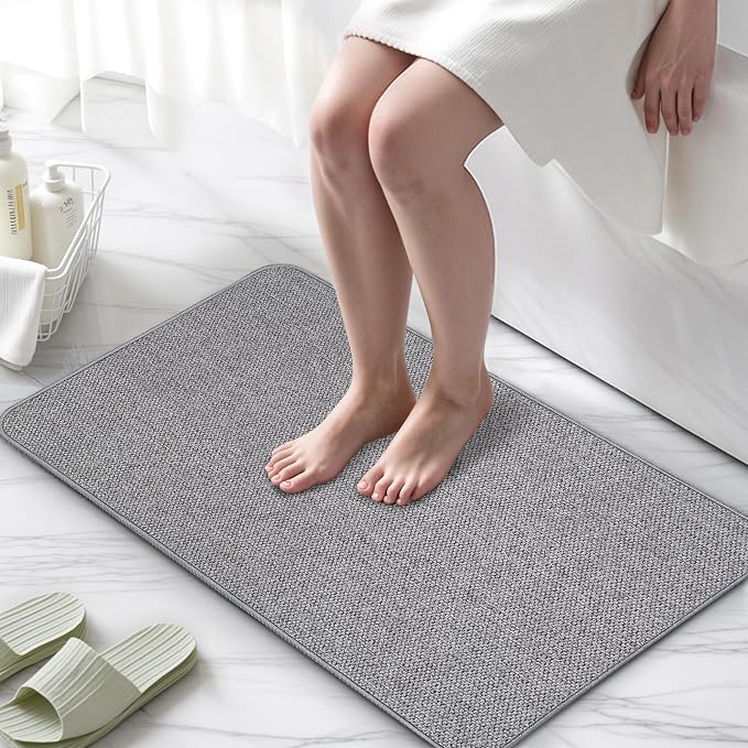 Upgraded Bath Mat 24x48Inch, Thin Bath Mats Rugs with Rubber Backing Non-Slip, Absorbent,Quick Dry Machine Washable, Home Decor Accessories Cozy Cloth Bathroom Rugs fit Under Door/Sink/Tub/Shower-Gray