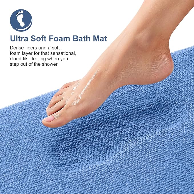 OLANLY Memory Foam Bathroom Rugs 36x24, Absorbent Bath Mat, Cornflower Blue | Soft Quick Dry Bath Rugs, Non-Slip, Machine Washable Carpet for Bathroom Floor, Tub and Shower, Home Decor Accessories