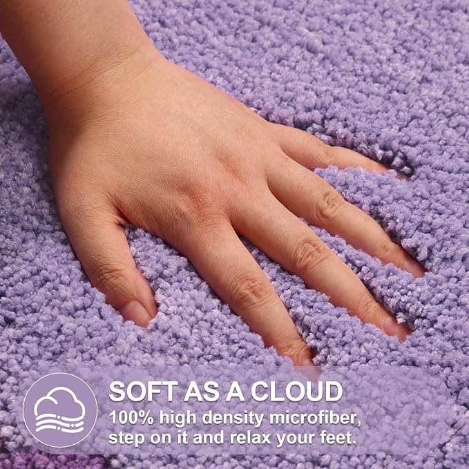ORTIGIA Cute Purple Scalloped Bath Mat, Fun Plush Microfiber Scallop Bathroom Rugs Non Slip Washable Quick Dry Absorbent, Bath Rug Carpet for Shower Stall Vanities Kitchen Floor Entrance, 20x32