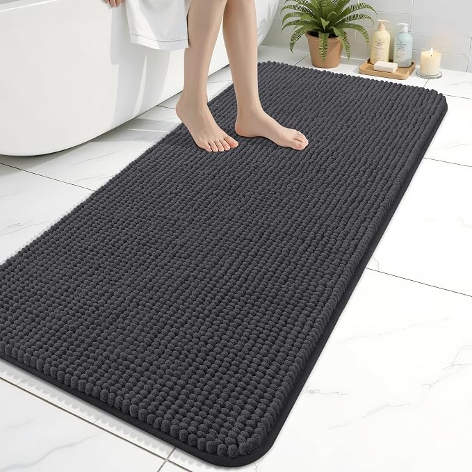 Arotive Chenille Bathroom Rugs 47x24, Soft Absorbent Bath Mat, Dark Grey | Rubber Backing, Machine Washable Dry Bath Mats for Bathroom Floor, Tub and Shower, Home Decor Accessories