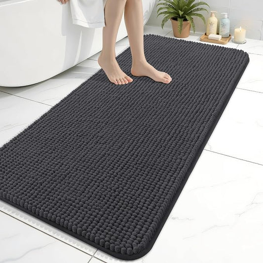 Arotive Chenille Bathroom Rugs 47x24, Soft Absorbent Bath Mat, Dark Grey | Rubber Backing, Machine Washable Dry Bath Mats for Bathroom Floor, Tub and Shower, Home Decor Accessories