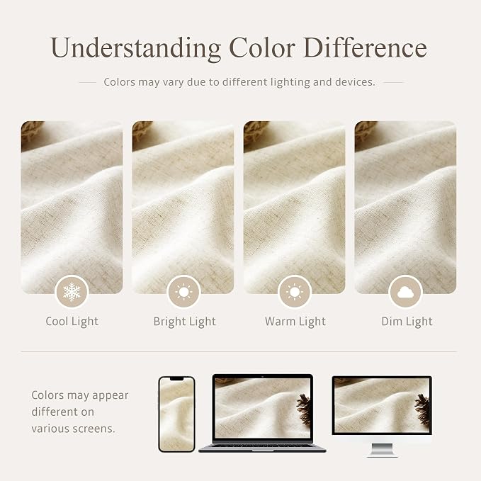 Jowels Natural Linen Fabric Shower Curtains for Bathroom, 72x96 | Extra Long Size, Cream Linen Shower Curtains Set,Waterproof Washable Weighted Textile,Metal Hooks,Hotel Boho Farmhouse Decor