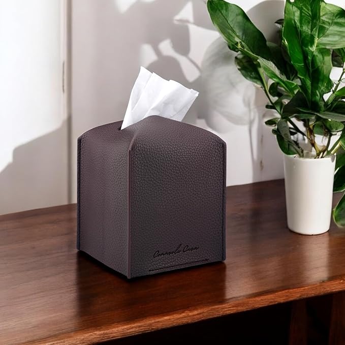 Premium PU Leather Tissue Box Holder - Elegant Hotel-Style Tissue Box Cover for Home, Office & Car Décor, Tissues Cube Organizer for a Natural & Classic Look (Espresso 2 Pack)