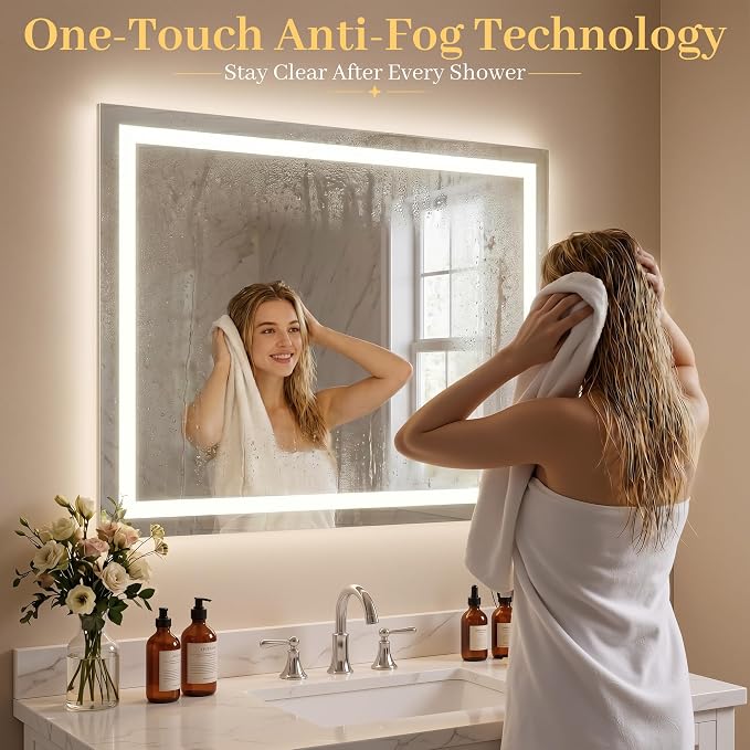 LED Bathroom Mirror with Lights 24"x32", Wall-Mounted Vanity Mirrors Front & Backlit Light Control Stepless Dimmable Anti-Fog Memory 3 Color Temperatures Shatter-Proof Tempered Glass