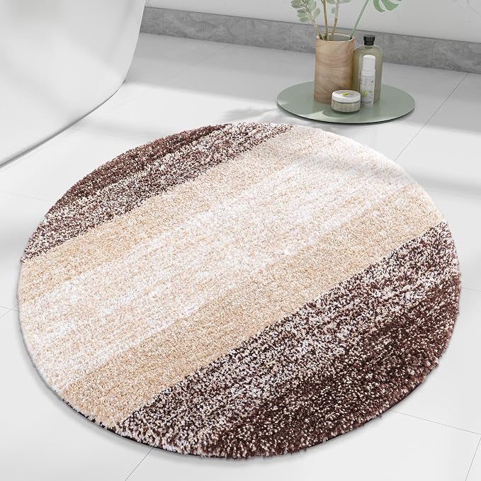 Arotive Microfiber Bathroom Rugs, Shaggy Soft and Absorbent Bath Rug, 30x30 | Brown, Rubber Backing Thick Plush Machine Washable Dry Bath Mats for Bathroom, Tub and Shower, Round