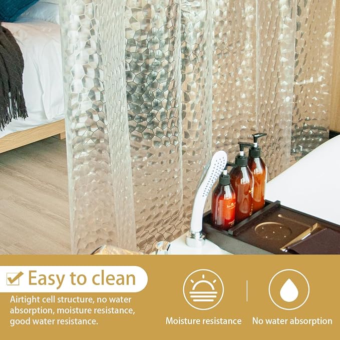 NTBAY EVA Shower Curtain Liner, 72 x 84, 6 Gauge, Clear Water Cube | Water-repellent EVA Liner with 3 Bottom Magnets, 12 Reinforced Grommets, and 12 Plastic Hooks