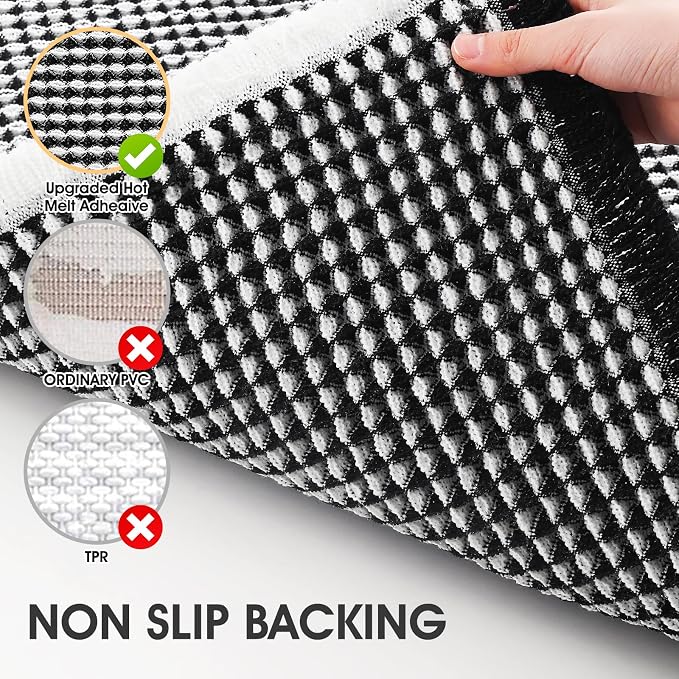 Extra Large Waffle Bath Mat Black & Cream 6'x2'(72" x 24"), Boho Woven Modern Bath Mat Rugs, Absorbent Non Slip Bathroom Rugs, Soft Washable Bath Rugs with Tassels for Bathroom