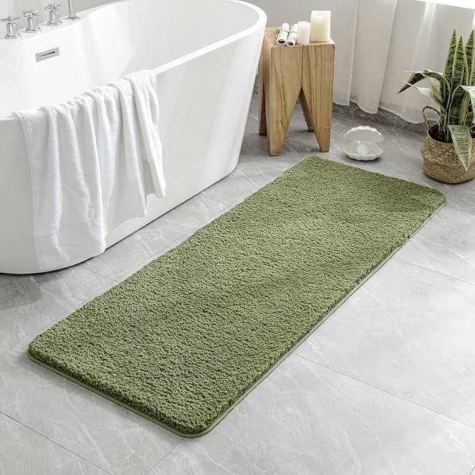 MIULEE Sage Bathroom Runner Rugs Soft Microfiber Bath Mat 24x60 Inch | Absorbent, Non Slip, Quick Dry, Fluffy Bath Rugs for Bathroom Floor Tub Showers, Machine Washable