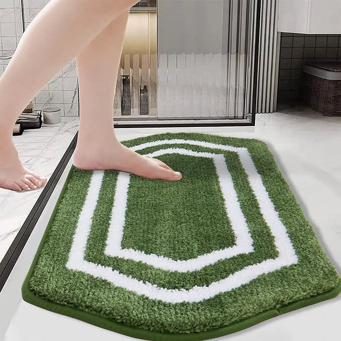 COSY HOMEER Non-Slip Bath Mat Extra Thick Absorbent Plush Washable | 20"x32" White/Green Non-Slip Extra Thick Plush Absorbent Machine Washable Bath Mat Bathroom Rug Floor Tub Shower