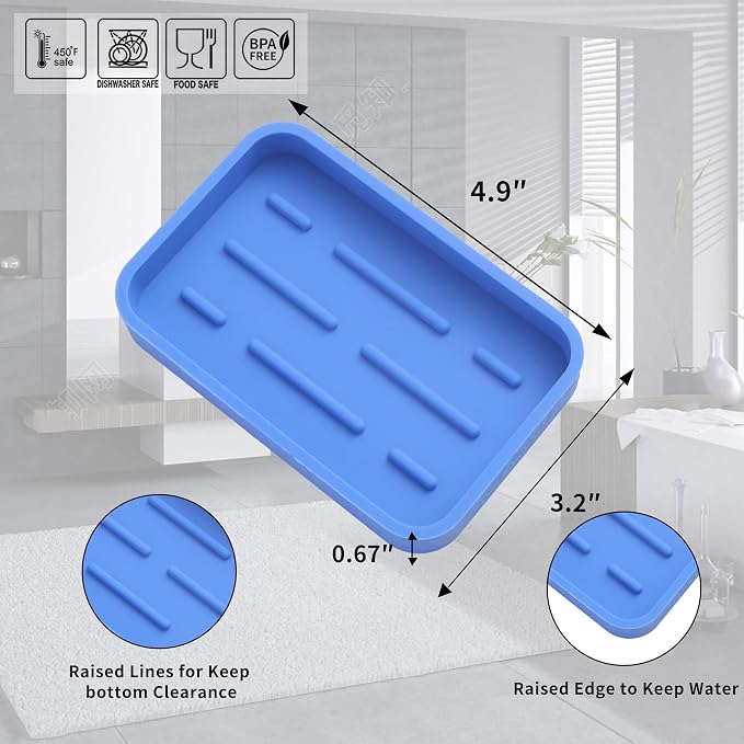 MicoYang Silicone Kitchen Sink Organizer Tray for Multiple Usage,Easy Clean Sponges Holder for Kitchen Bathroom Counter or Sink,Dish Soap Dispenser,Scrubber,Bottle,Cup Lichen Blue 4.9”x 3.2”