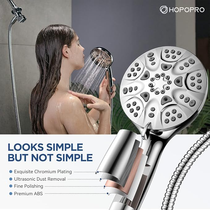 6-Mode High Pressure Handheld Shower Head with Power Wash, HOPOPRO High Flow Hand Held Showerhead Set with Built-in Power Spray to Clean Tub Tile Pets Bathroom Flooring