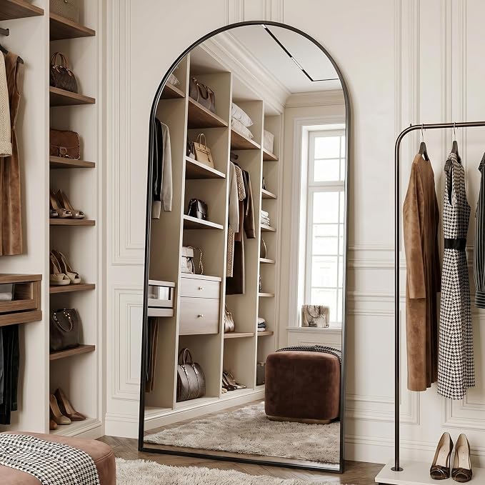 Full Length Mirror, 78" x 38" Arched Full Body Mirror Large Standing Floor Mirrors, Mirrors for Bedroom, Bathroom, Living Room Standing or Wall Leaning, Black