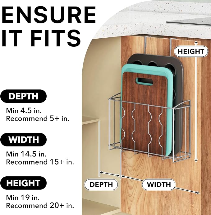 Simple Houseware Over the Cabinet Door Organizer Holder, 2pcs (L+M), Silver | 13.5" W x 4.25" D x 18.5" H & 12.5" W x 3.6" D x 18.5" H