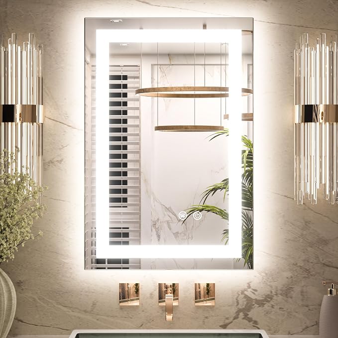 Keonjinn 16x24 Inch LED Bathroom Mirror with Lights, HD Tempered Grass | Frontlit & Backlit, 3-Color Temperature & Stepless Dimmable Lighting, Fast & Safe Defogging, Effortless Installation