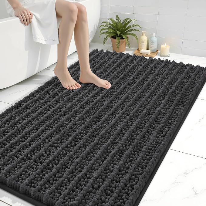 Arotive Bathroom Rugs Mat 47x32, Soft Absorbent Chenille Shaggy Bath Mat | Dark Grey, Machine Wash Dry, Bath Rugs for Bathroom Floor, Tub and Shower, Home Decor Accessories