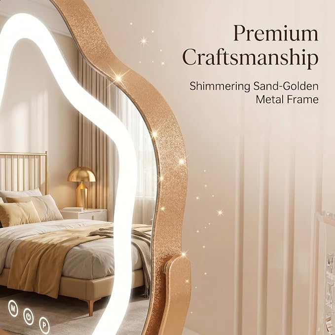 12.6''x17'' Makeup Mirror Cloud Shaped Lighted Vanity Mirror | Smart Touch 3 Color Dimmable Memory 360° Rotation Gold Metal Frame Plug-in AC Power Tabletop Vanity Mirror Women Gift