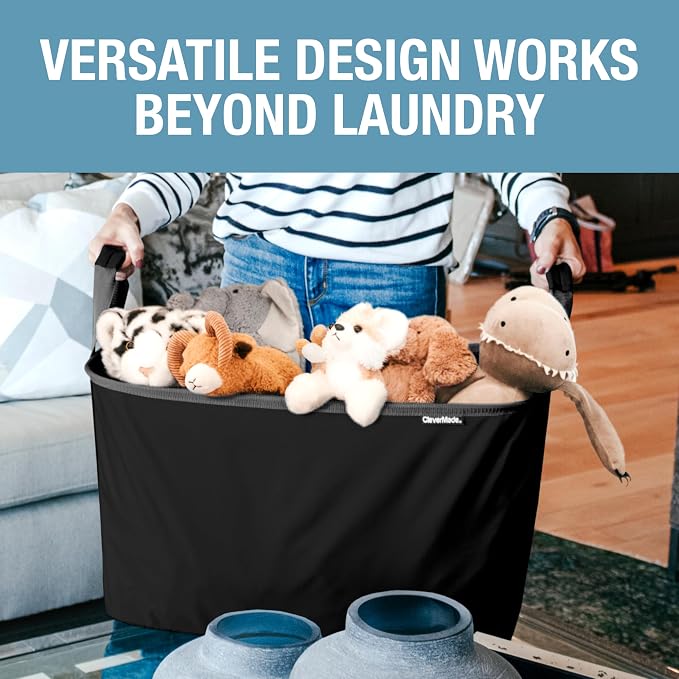 CleverMade Collapsible Laundry Basket, 60L Pop-Up Hamper, 2 Pack, Black | Clear Floor Space Between Laundry Days | Each Basket Holds 55 lb, Stays Upright While Loading, and Folds to 1.25 Inches