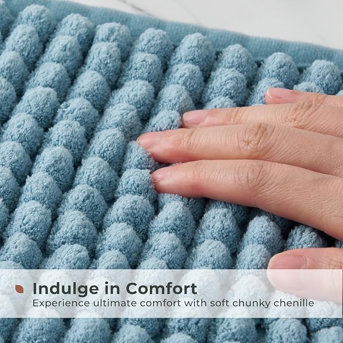 FRESHMINT Thick Chunky Chenille Bathroom Rug, Stone Blue, 24"x36" | Non-Slip Backing, Water Absorbent Surface, Machine Washable Care, Cushioned Comfort, Bathroom Floor Use