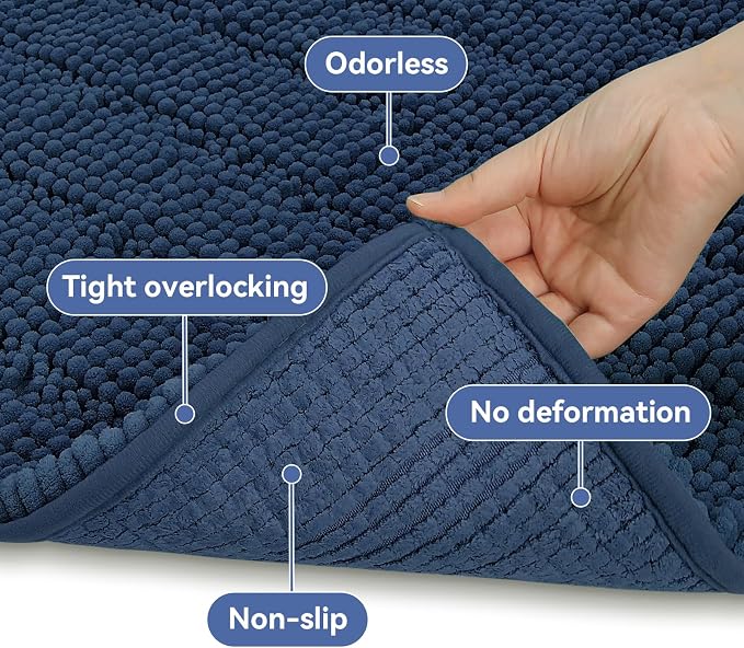 Bcoimo Bath Rug Mat,Chenille Extra Soft Navy Bathroom Floor Shower Tub Mats | Non Slip with Rubber Backing Bathroom Rugs;High Absorbent And Quick Dry Microfiber mat; Machine Washable;Extra Soft Bath Rug