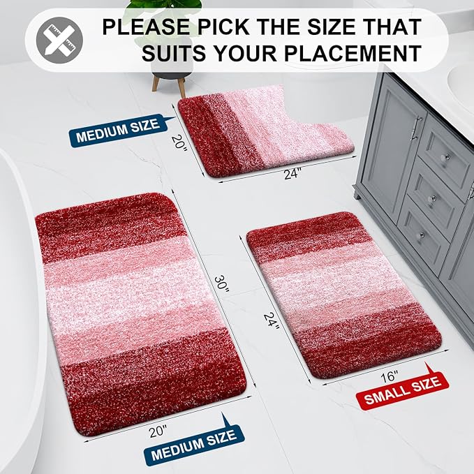 Arotive Microfiber Bathroom Rugs, Shaggy Soft Absorbent Bath Rug, 30x17 | Burgundy, Rubber Backing Thick Plush Machine Washable Dry Bath Mats for Bathroom, Tub and Shower, Rectangular