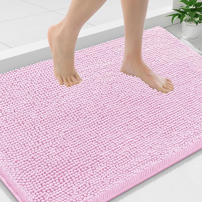 Smiry Bathroom Rugs 36X24, Luxury Chenille Extra Soft Absorbent Bath Mat | Pink, Machine Washable Non-Slip Plush Bath Mats for Bathroom, Tub, Shower, and Floor, Home Décor