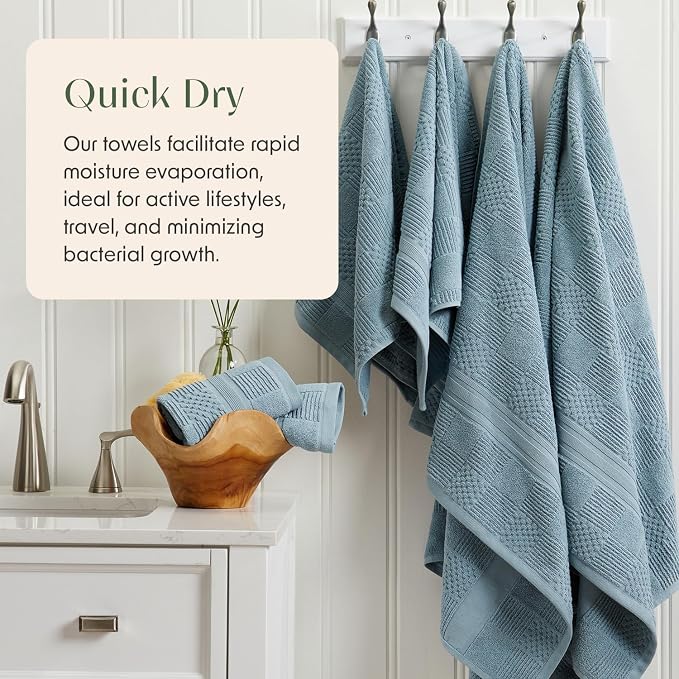 100% Cotton Bath Towel Set | 6-Piece Set | Textured | Blue | Luxury Geometric Design | Absorbent & Quick-Dry Bathroom Towels | Textured and Durable Cotton Towels for Bathroom | OEKO-TEX