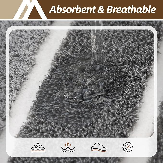 COSY HOMEER Toilet Rugs U-Shaped 24"x20", Ultra Soft Absorbent Bath Mat | Non-Slip TPR Backing, Machine Washable Shaggy Rug for Toilet,Grey & White