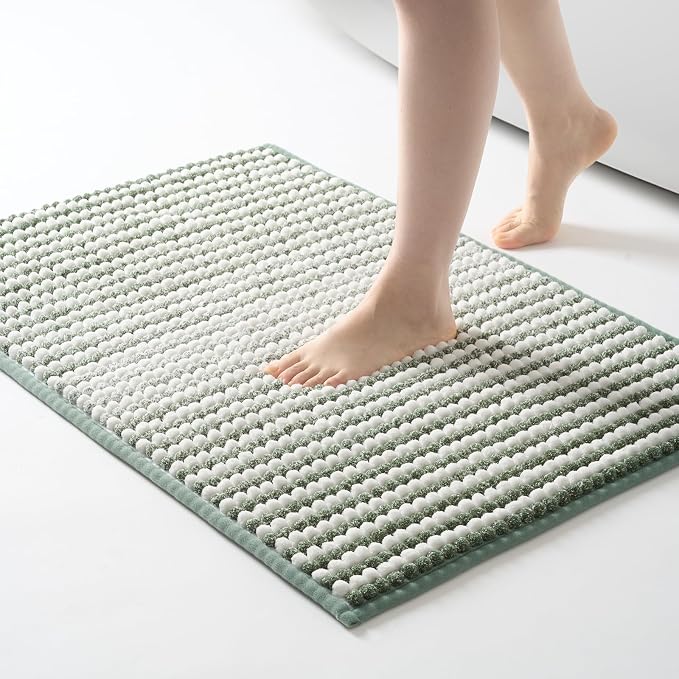 FRESHMINT Chunky Ombre Chenille Bathroom Rug, Sage Green & White, 24"x36" | Water Absorbent, Soft Bath Rugs for Bathroom Floor, Thick Non Slip, Washable Quick Dry
