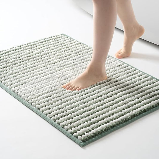 FRESHMINT Chunky Ombre Chenille Bathroom Rug, Sage Green & White, 24"x36" | Water Absorbent, Soft Bath Rugs for Bathroom Floor, Thick Non Slip, Washable Quick Dry