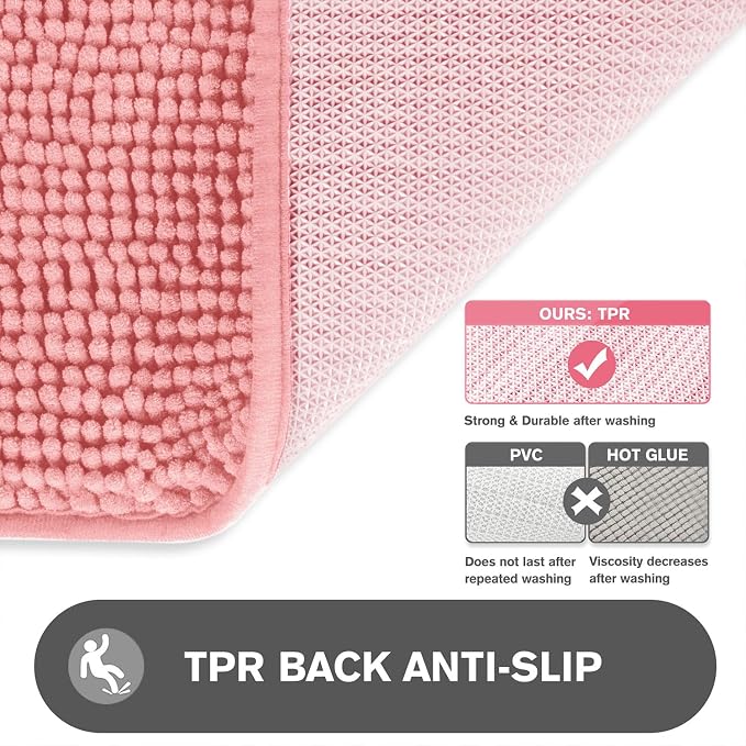 Pink Bathroom Rugs Sets 2 Piece – Absorbent and Washable Bath Mat, Non-Slip, Thick Soft Chenille Bath Rugs for Bathroom Floor, Shower, Sink - 20" x 32"+24" x 36"