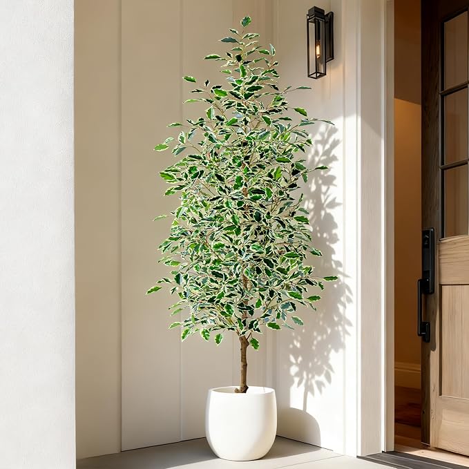 Bailikang 6FT Artificial Ficus Trees Indoor Faux Trees Indoor Fake Floor Plants Tall Artificial Tree with White Pot Faux Tree Fake Indoor Tree Silk Plants Artificial Trees for Home Decor Indoor