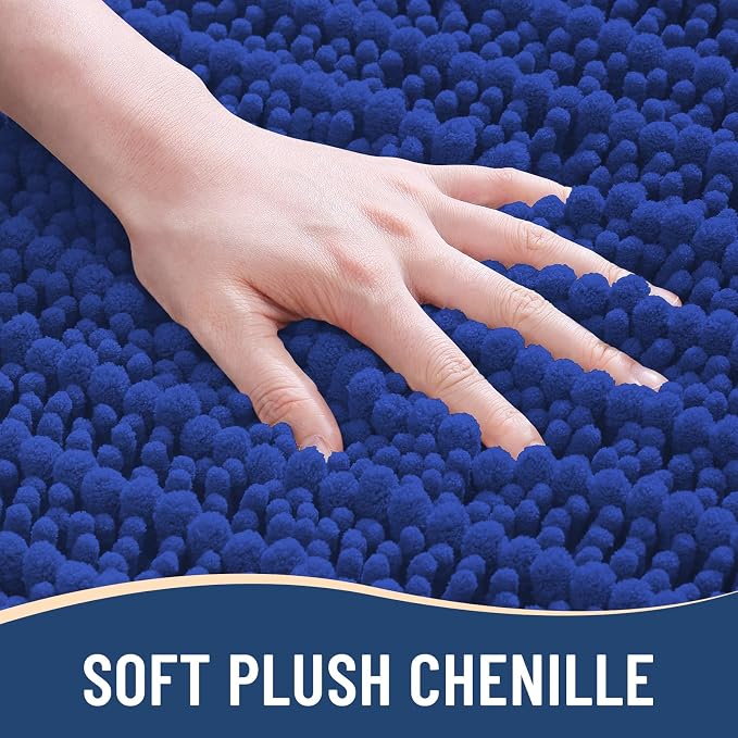Arotive Bathroom Rugs Mat 24x16, Soft Absorbent Chenille Shaggy Bath Mat | Dark Blue, Machine Wash Dry, Bath Rugs for Bathroom Floor, Tub and Shower, Home Decor Accessories