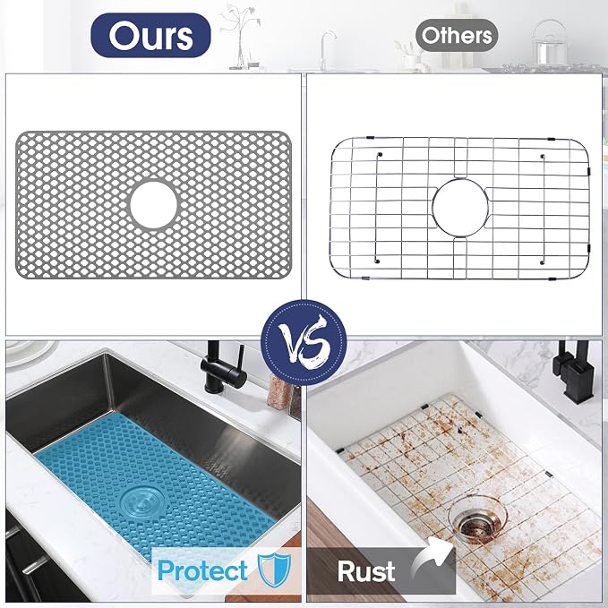Snuggery Silicone Sink Protector Mat for Kitchen Sink, 25"x13" Rear Drain | Scratch protection, cushions fragile dishes and glassware, dishwasher safe, food-grade silicone, 446°F heat resistant