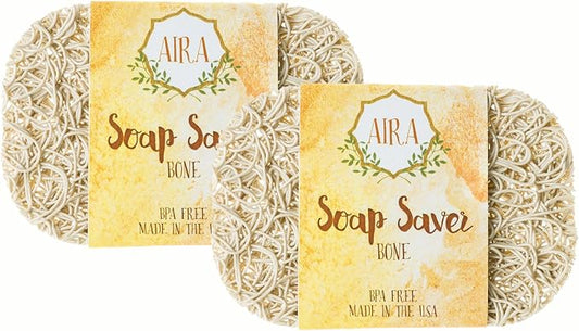 Aira Soap Saver - Soap Dish & Holder - BPA Free Shower & Bath Holder - Drains Water, Circulates Air - Easy to Clean, Extension Set - Bone Double Pack
