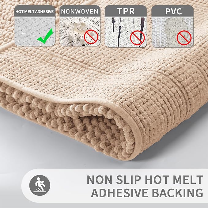 Yimobra Toilet Rugs U Shaped Washable 24 x 20, Non Slip and Super Absorbent Toilet Mat, Quick Dry, Ultra Luxury Microfiber Chenille Plush Fluffy Contour Bath Rugs for Toilet Base, Beige