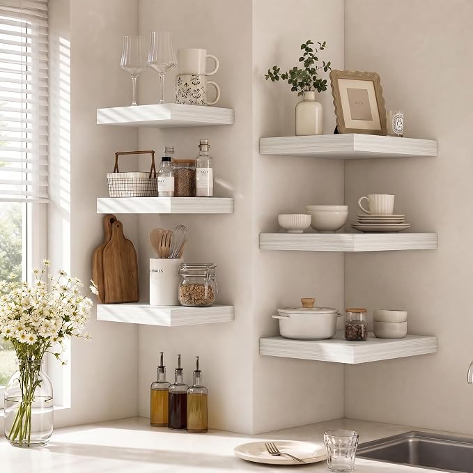 Deep Floating Shelves for Wall, 12 Inch Wide Small Wall Shelves Set of 2, 2 Inch Thick Invisible Wall Mounted Shelves for Bathroom Bedroom Nursery,White