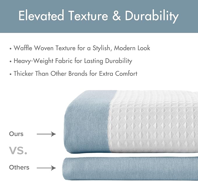Madison Park Spa Waffle Weave Extra Long Shower Curtain, 72 x 84, Blue | Striped, Pieced Fabric Design, 3M Scotchgard Moisture Management, Hotel Quality, Modern, for Bathroom, OEKO-TEX Certified