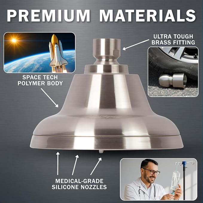 Massage Shower Head With Mist - 1.8 GPM - Brushed Nickel | High Pressure Boosting, 6 Function Adjustable Massaging Rainfall Showerhead For Low Flow Baths With Water Saving Nozzles