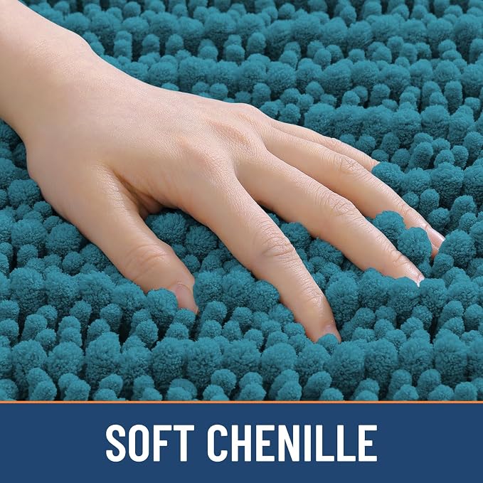 Smiry Bathroom Rugs 47X24, Extra Soft Rubber Backing Chenille Bath Mats | Lake Blue Machine Washable Non Slip Quick Dry Bath Mats for Bathroom Floor, Tub, Shower, Home Decor Accessories