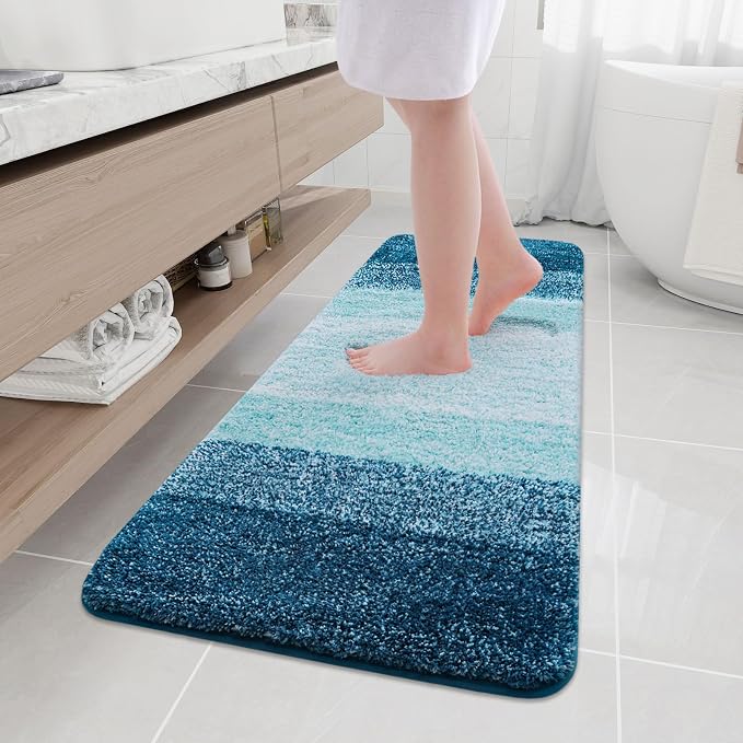 Arotive Microfiber Bathroom Rugs, Shaggy Soft Absorbent Bath Rug, 59x17 | PeacockBlue, Rubber Backing Thick Plush Machine Washable Dry Bath Mats for Bathroom, Tub and Shower, Rectangular