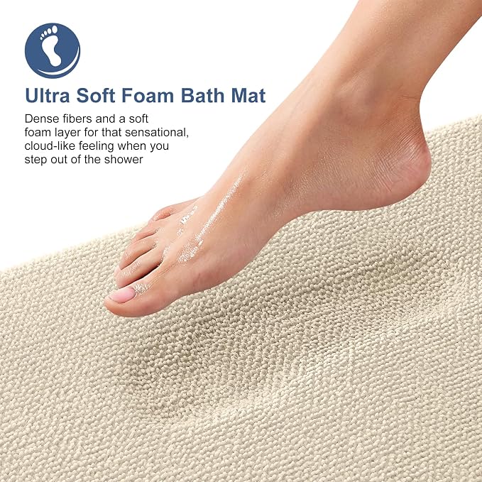 OLANLY Thick Memory Foam Bathroom Rugs 30x20, Soft Absorbent Bath Mat, Sand | Quick Dry Bath Rugs, Non-Slip Carpet, Machine Washable Mats for Bathroom Floor, Tub and Shower, Home Decor Accessories