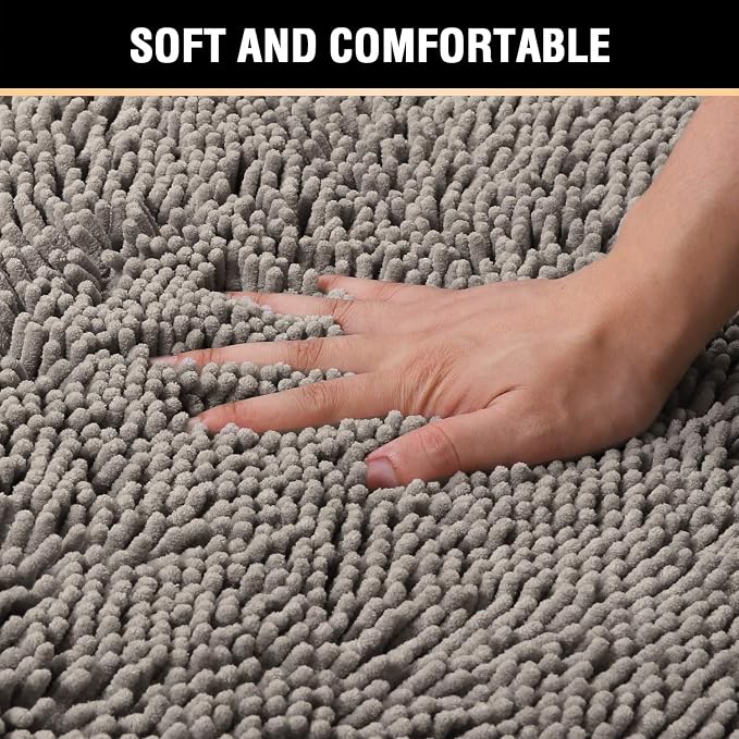 H.VERSAILTEX Bath Mat for Bathroom Non Slip Luxury Chenille Ultra Soft Bath Rugs 24x36 Absorbent Non Skid Shaggy Rugs Washable Dry Fast Plush Area Carpet Mats for Indoor, Bath Room, Tub - Dark Grey