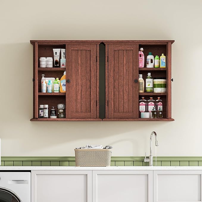 ChooChoo Bathroom Wall Cabinet with 2 Doors, Over The Toilet, Farmhouse | 8.8"D x 21.1"W x 24"H, Medicine Cabinet, Adjustable Shelves, Cupboard, Walnut