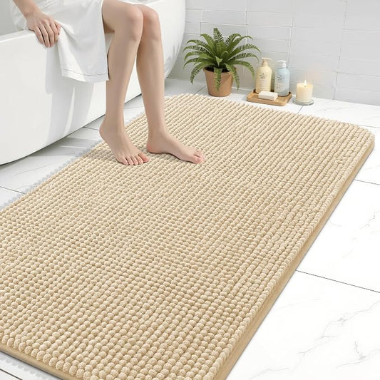 Arotive Chenille Bathroom Rugs 50x30, Soft Absorbent Bath Mat, Beige | Rubber Backing, Machine Washable Dry Bath Mats for Bathroom Floor, Tub and Shower, Home Decor Accessories