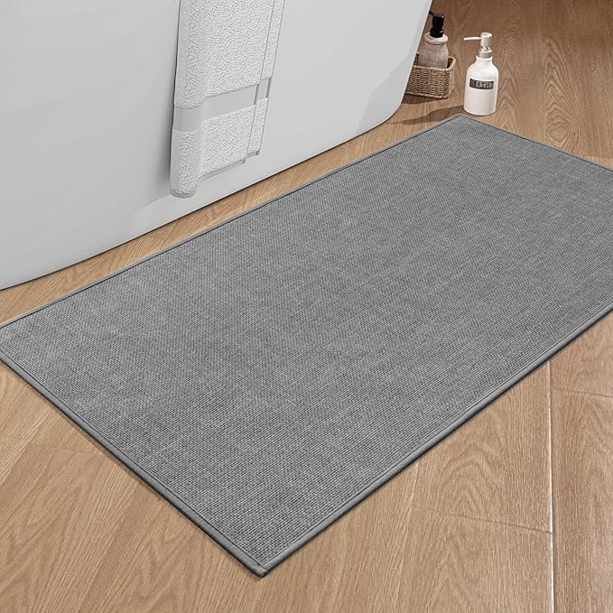 Bath Mat 47x25, Ultra Thin Non Slip, Quick Dry Absorbent, Dark Grey, Large