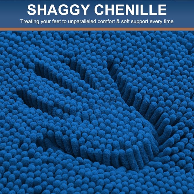 Smiry Bathroom Rugs 30X20, Luxury Chenille Extra Soft Absorbent Bath Mat | Deep Navy Blue, Machine Washable Non-Slip Plush Bath Mats for Bathroom, Tub, Shower, and Floor, Home Decor