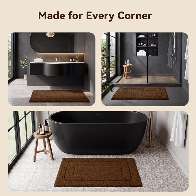 GRANNY SAYS Brown Bathroom Rug 36" x 24", Non-Slip Microfiber Bath Mat | Ultra-soft, durable TPR backing for reliable grip, fast water absorption, machine washable for Vanity, Shower, Tub